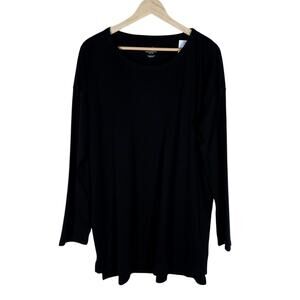J. Jill Tunic Top Large Black Supima Cotton Knit Crew Neck Office Timeless Chic